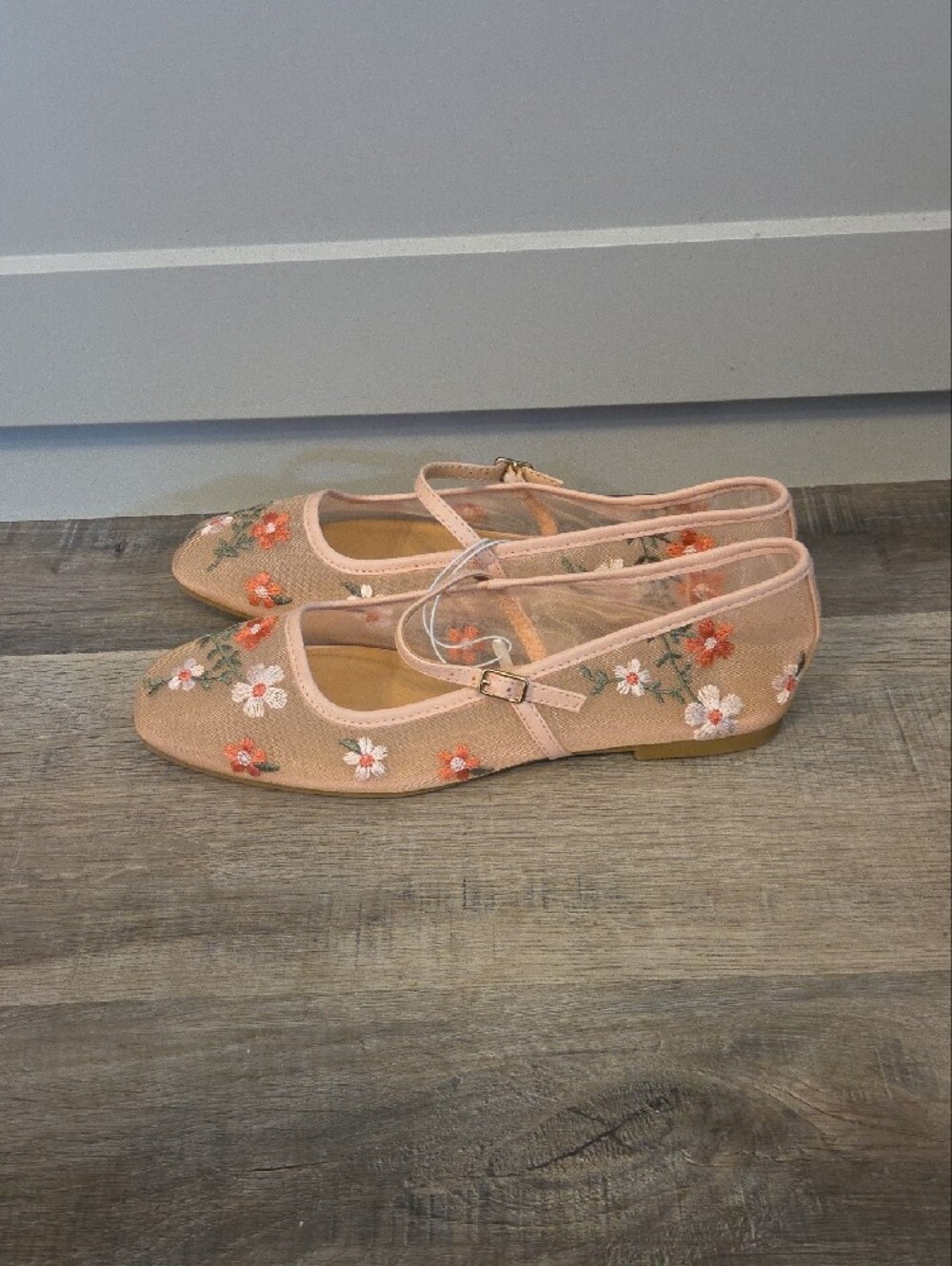 Embroidered Floral Mesh Elsa Flats, Mary Jane Flats Blush Color, Size 9, New - Picture 4 of 11